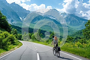 summer. mountains. cyclist rides on a mountain road