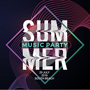 Summer music party banner template geometric abstract decoration modern neon background