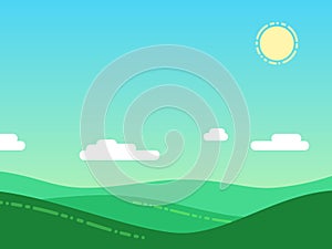 Summer nature landscape vector background in flat style