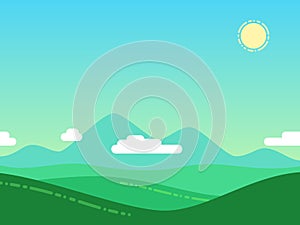 Summer nature landscape vector background in flat style