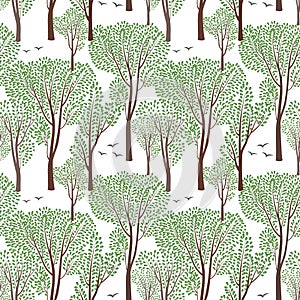 Summer nature wildlife seamless pattern Blooming trees background