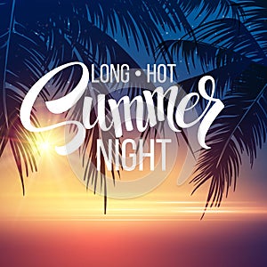 Summer Night. Palm trees in the night. Vector