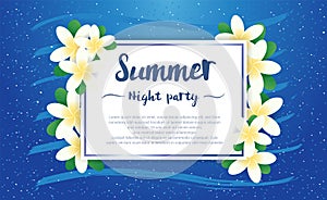 Summer night party greeting season with Plumeria Flowers frame o