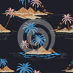 Summer night Tropical island hand drawing style seamless pattern in vector illustration design for fashion ,fabric,wallpaper,web