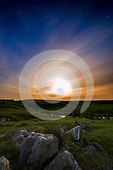 Summer night view with moon