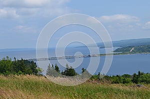 Summer in Nova Scotia: Overlooking Barra Strait Bridge and Great Bras d`Or on Cape Breton Island