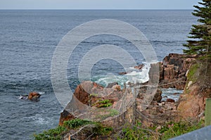 Summer in Nova Scotia: Wave Spray on Rocky Head Near Ingonish on Cape Breton Island