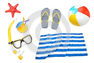 Summer objects collage,beach items set isolated