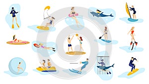 Summer ocean activities set. Water sport, vacation