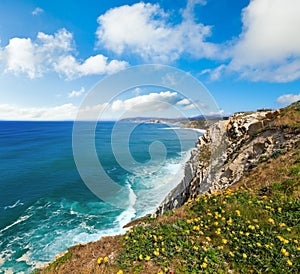 Summer ocean coastline view in Getxo town Spain