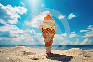 Summer ocean cone cream ice food sweet sand sea vacation beach