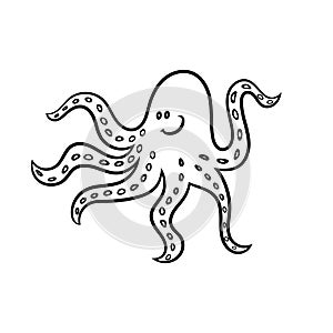 Octopus.A simple sketch drawn by hand.Summer vector illustration in Doodle  style.