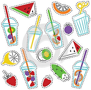 Summer ogranic drinks vector stickers set.