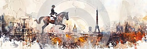 the Summer Olympic Games in Paris, equestrian sports, a rider on a horse against the background of the