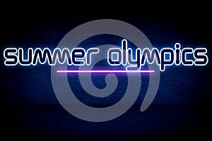 Summer Olympics ends - blue neon announcement signboard