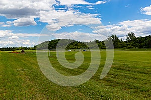 Summer in Omaha, Soccer field and green vegetation of Ed Zorinsky lake park, Omaha, Nebraska