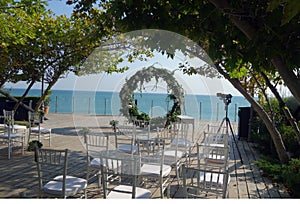 Summer open air wedding ceremony with sea view