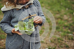 Summer outdoor activity for kids - scavenger hunt, leaves sorting in egg box