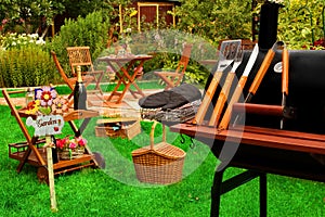 Summer Outdoor Backyard BBQ Grill Party Or Picnic Scene