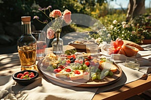 Summer outdoor backyard meal, romantic picnic