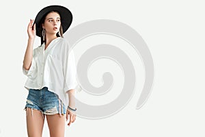 Summer outfit trend stylish look woman shirt hat photo