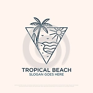 Summer palm tree logo line art simple vector minimalist illustration template icon graphic design