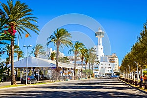 Summer panorama of Empuriabrava street in Costa Brava, Catalonia, Spain