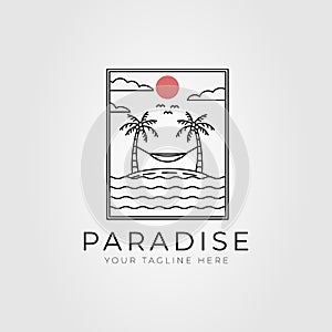 summer paradise beach island line art logo vector illustration design