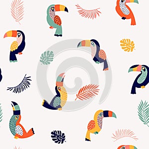 Summer paradise toucan vector seamless pattern