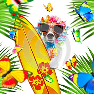 Summer paradise vacation surfer dog