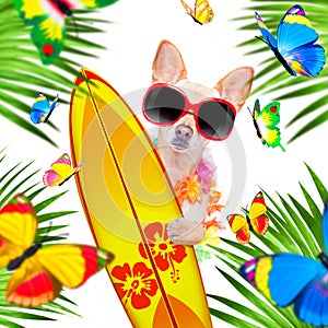 Summer paradise vacation surfer dog