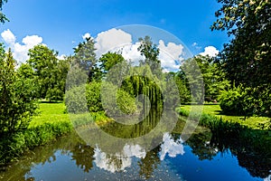 Summer Park canal pond landscape in Czech Republic