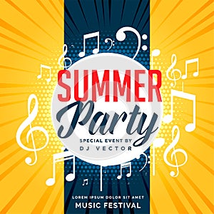 Summer party flyer design with music notes