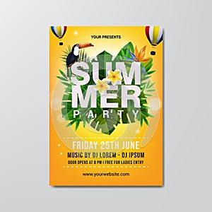 Summer party flyer template. vector illustration