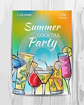 Summer party invitation card. Cocktail party flyer.