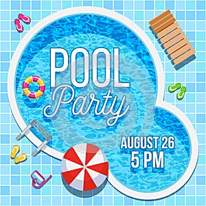 Summer party invitation with swimming pool vector template
