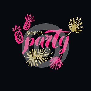 Summer party. Modern hand drawn lettering phrase.