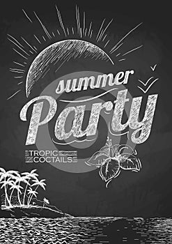 Summer party poster. Chalk drawings.