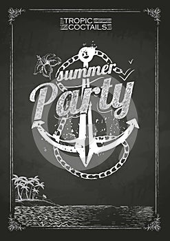 Summer party poster. Chalk drawings.