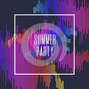 Summer party poster. Colored stripes on dark background.