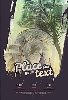 Summer party poster or flyer design template with palm trees silhouettes. Modern style