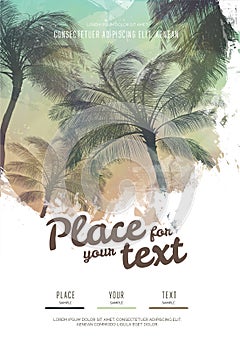 Summer party poster or flyer design template with palm trees silhouettes. Modern style