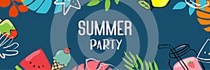 Summer party poster with plants and leaf decoration background