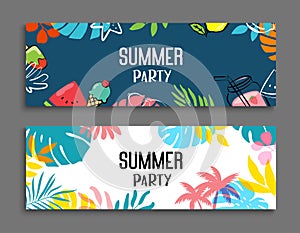 Summer party poster with plants and leaf decoration background