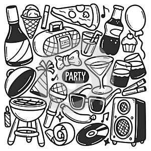 Summer Party Stickers Hand Drawn Doodle Coloring Vector