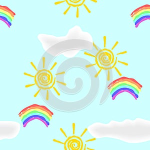 Summer pattern - sun, clouds, rainbow