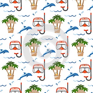 Summer Pattern Travel Vacation Beach Bar Diving