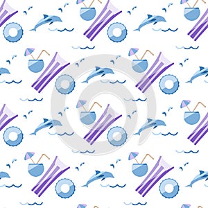 Summer Pattern Travel Vacation Beach Dolphin Pool