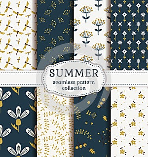 Summer patterns. Vector seamless backgrounds.