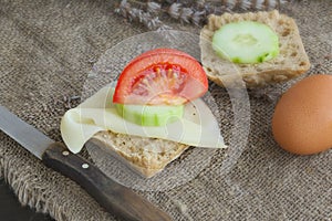 Summer peasant's breakfast in the field. Closeup